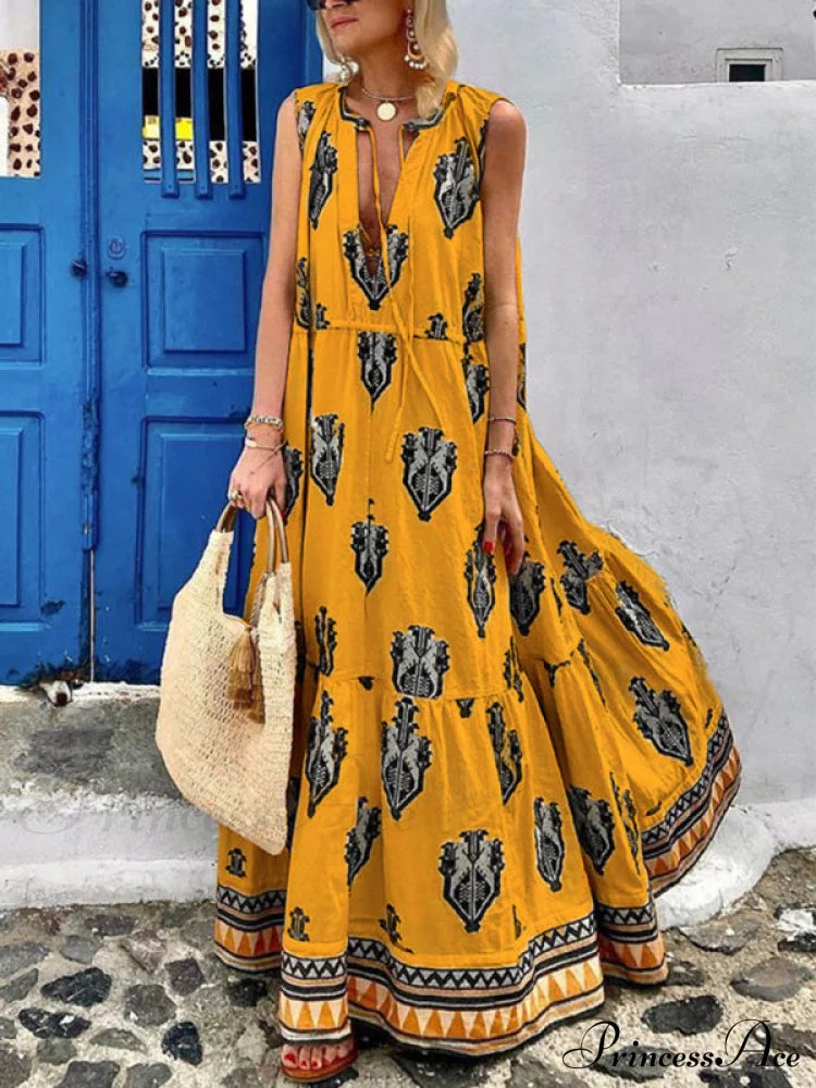 Gown For Design Full-Length Sleeveless Bohemian Women Women’s Dress