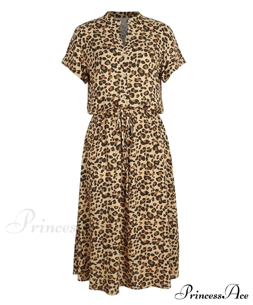Gown Midi Casual Blouse Bohemian - Warm-Season For Design Coastal Leopard A-Line Loose Festive