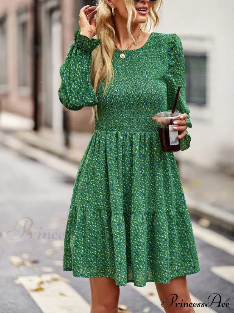 Gown Neck And For Spring A-Line Flowered Skirt Round Long-Sleeved - Summer Coats-L