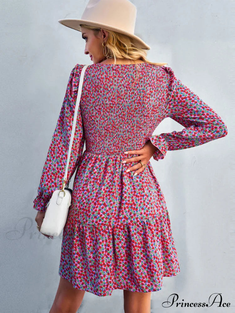 Gown Neck And For Spring A-Line Flowered Skirt Round Long-Sleeved - Summer Coats-L