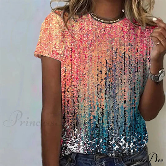 Gradient Colorful Tee Blouses