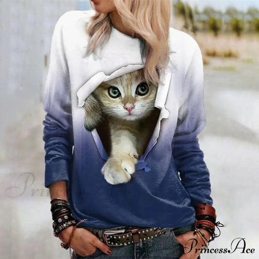 Gradient Design Cat T-Shirt Blouses