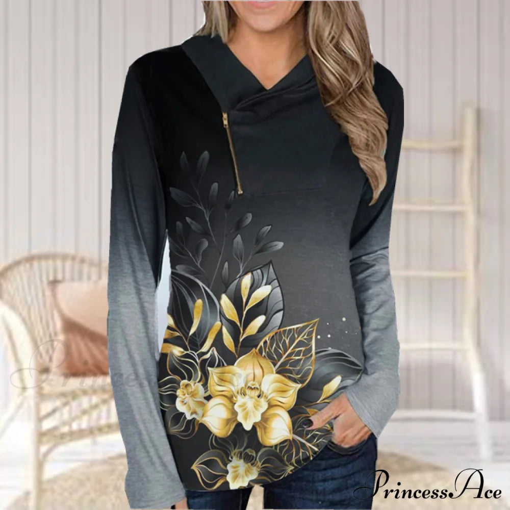 Casual Floral Print Gradient Shirt Black Best Sellings clothes Plus Size Sale tops Topseller