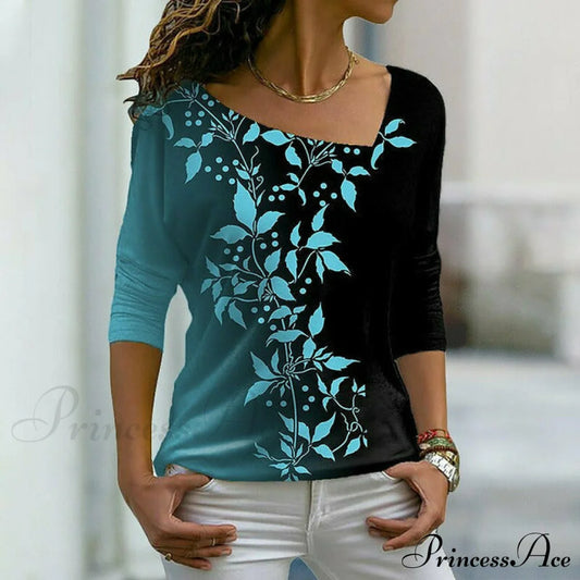 Gradient Foliage Design T-Shirt Blouses