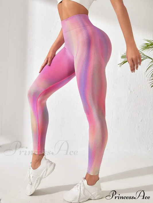 Gradient High-Waist Gym Push-Up Sports Running Legging Pink / S