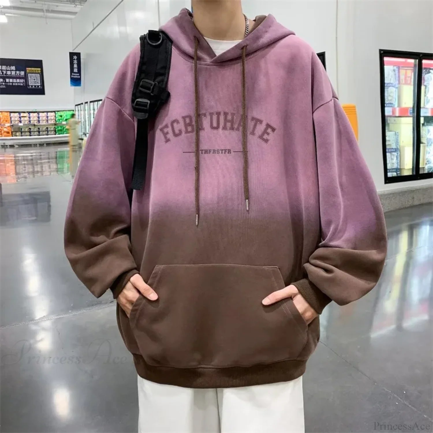Gradient Letter Print Hip Hop Hoodie Brown / M(40-50KG)