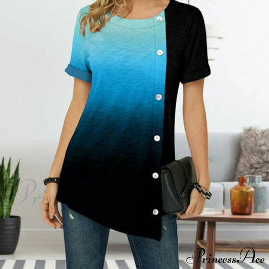 Gradient Irregular Patchwork T-Shirt Light Blue Best Sellings clothes Plus Size Sale tops Topseller