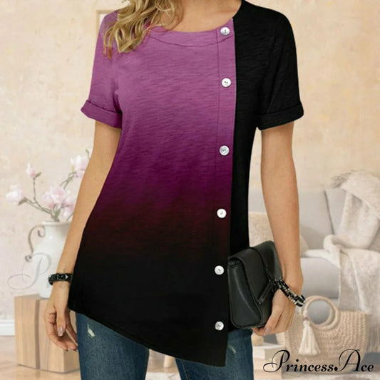 Gradient Irregular Patchwork T-Shirt Purple Best Sellings clothes Plus Size Sale tops Topseller