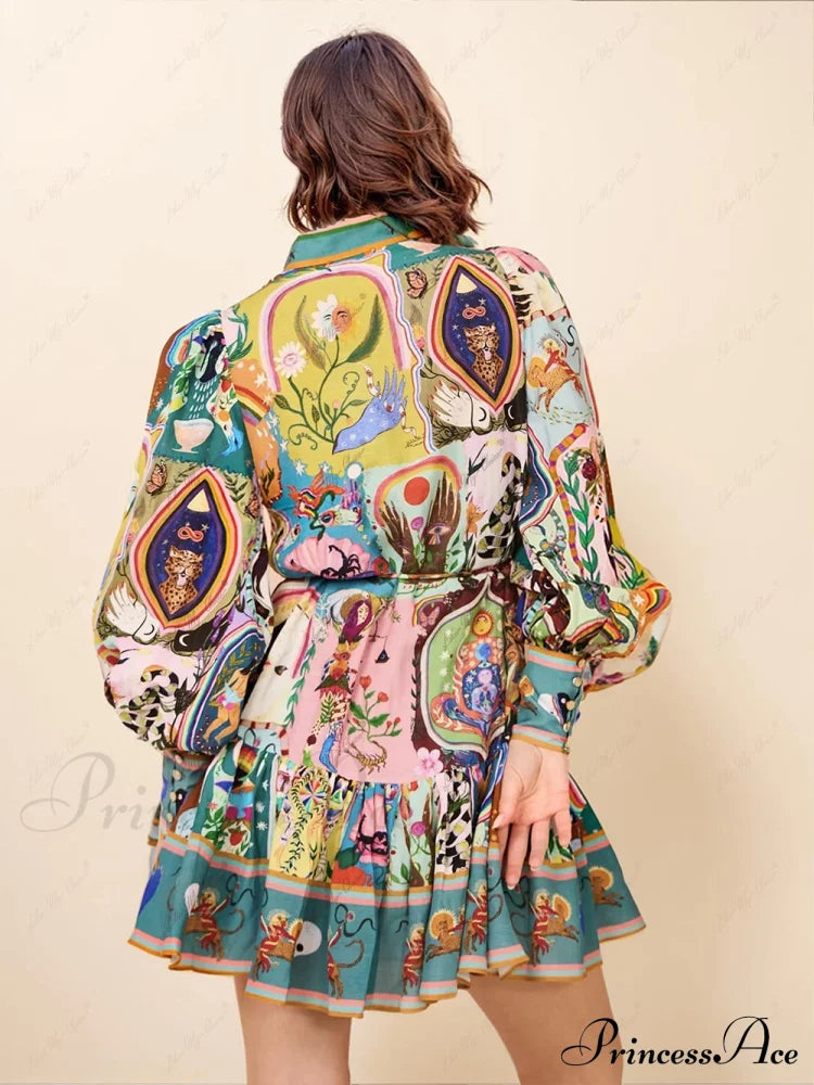 Graffiti Casual Evergreen Charming Printing Mini Dress Dresses