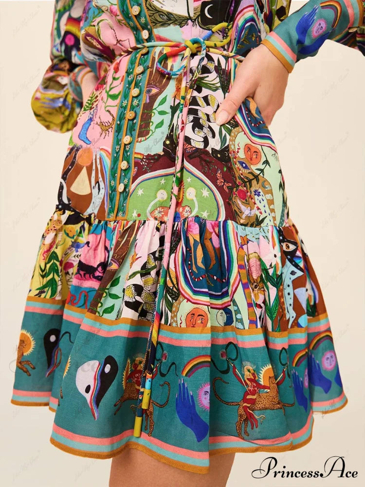 Graffiti Casual Evergreen Charming Printing Mini Dress Dresses