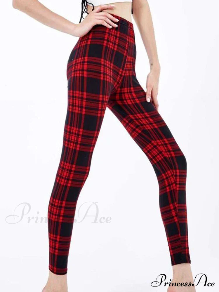 Graffiti Floral Patterned Print Elastic Design Leggings Red / S