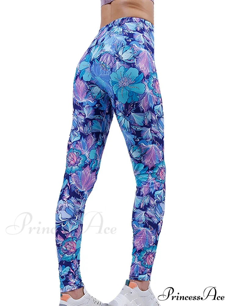 Graffiti Floral Patterned Print Elastic Design Leggings Sky Blue / S