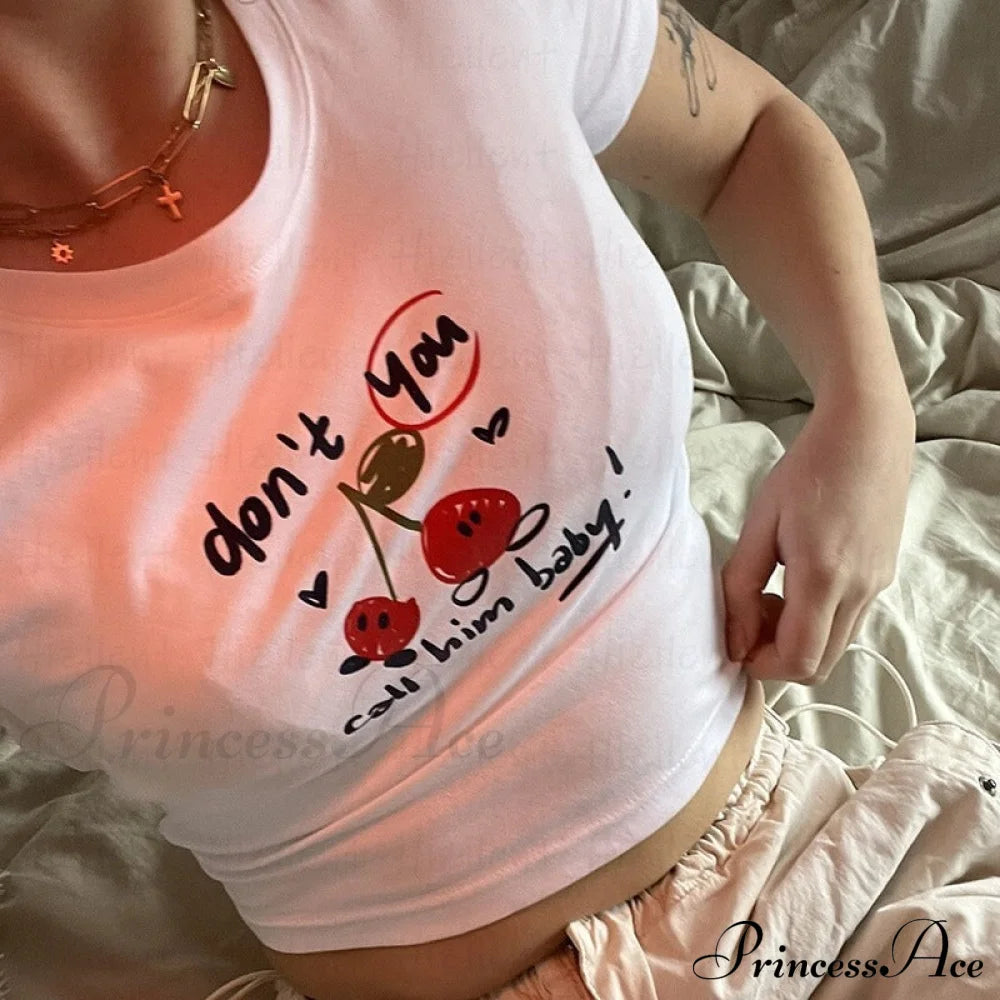 Graphic Cherry Stylish Text White Tee
