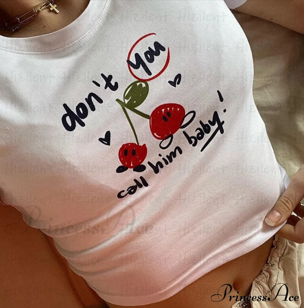Graphic Cherry Text White Tee - Free From Label