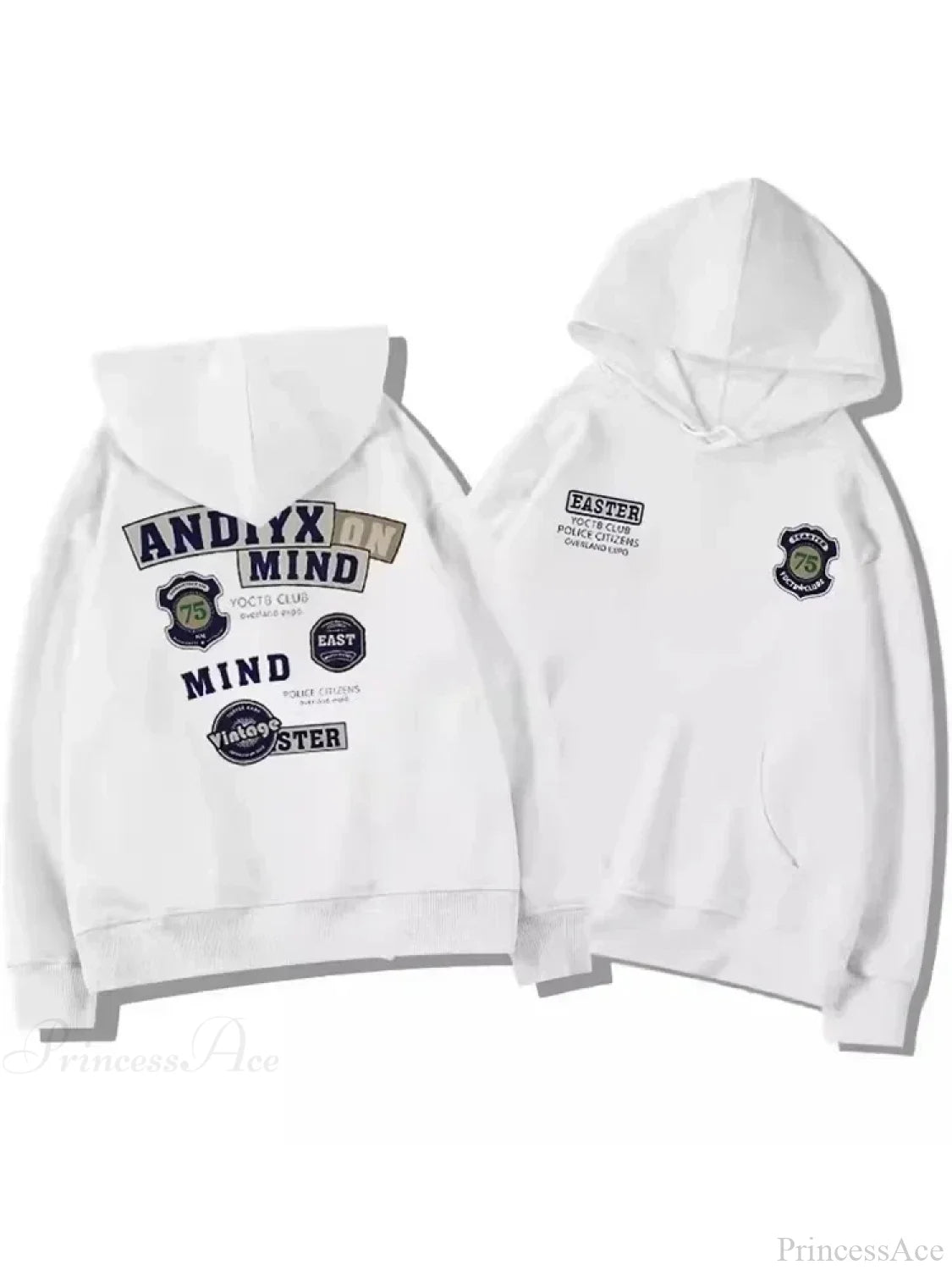 Graphic Printed Vintage Hoodie WHITE / M(40-50KG)