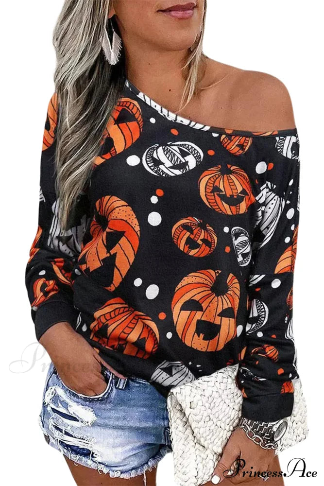 Graphic Shoulder Jack-O’-Lantern One Sweatshirt Sweaters-L