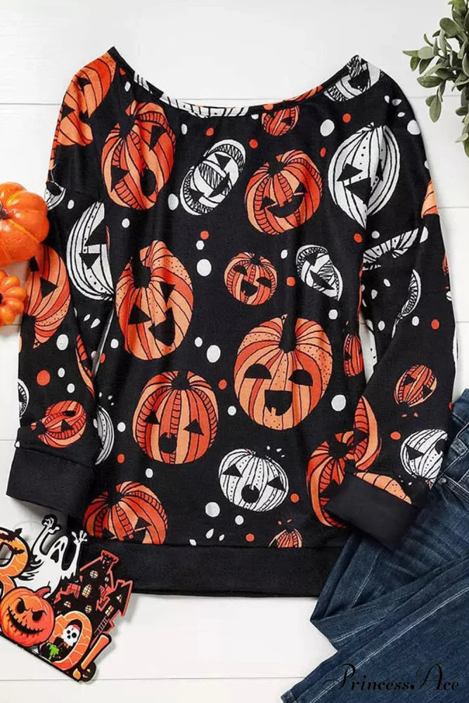 Graphic Shoulder Jack-O’-Lantern One Sweatshirt Sweaters-L