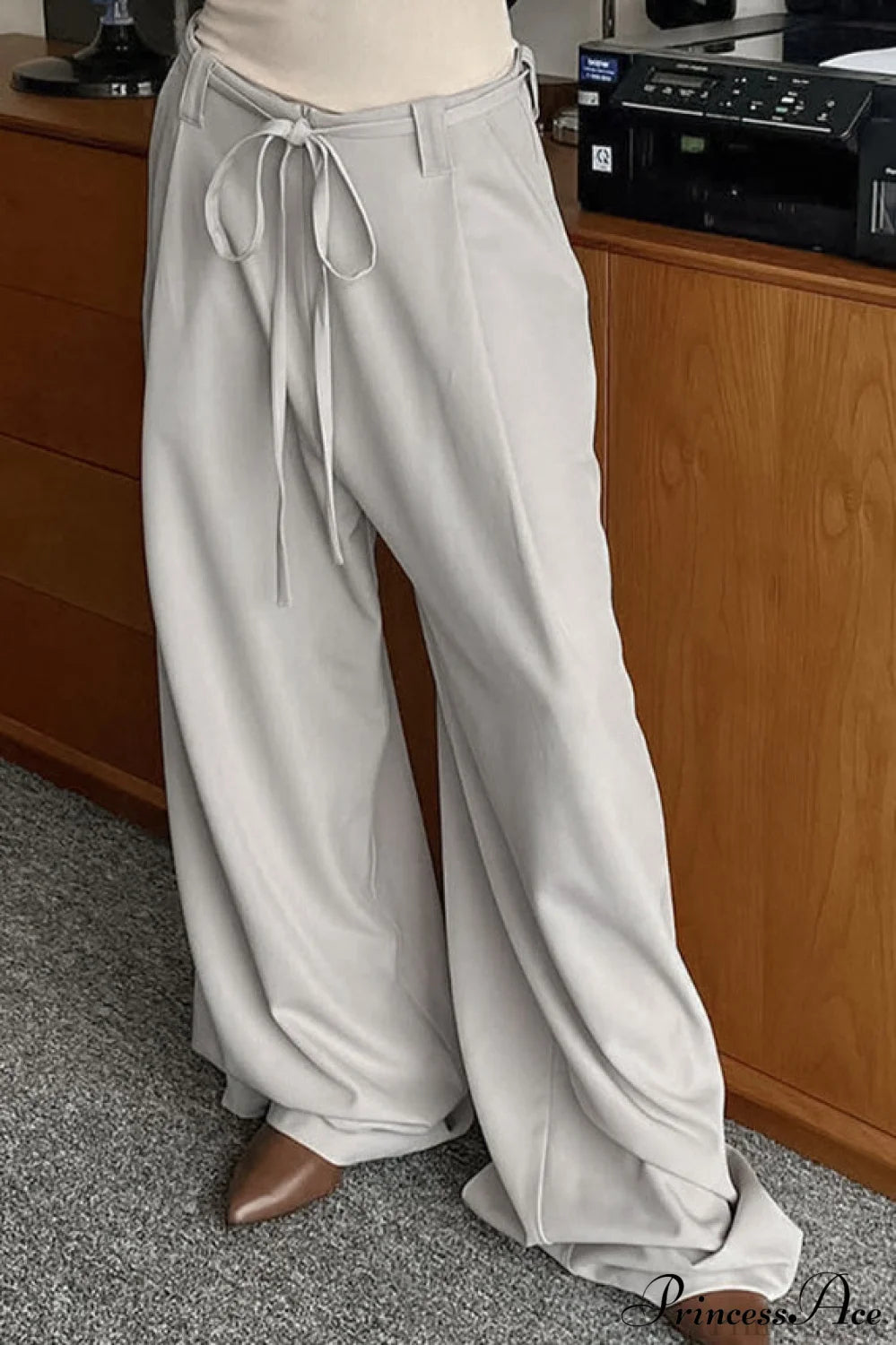 Gray Blazer Style Wide Leg Pleated Pants Grey / S