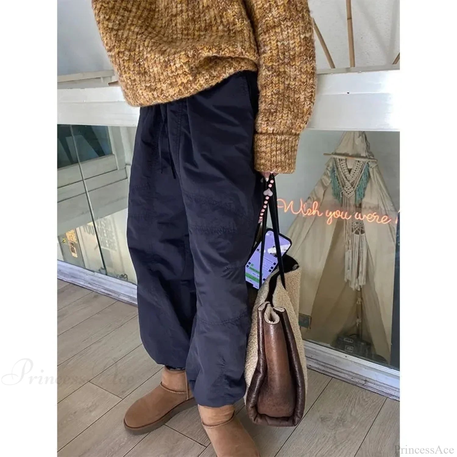 Gray Brushed Winter Korean Fashion Pants Blue / S