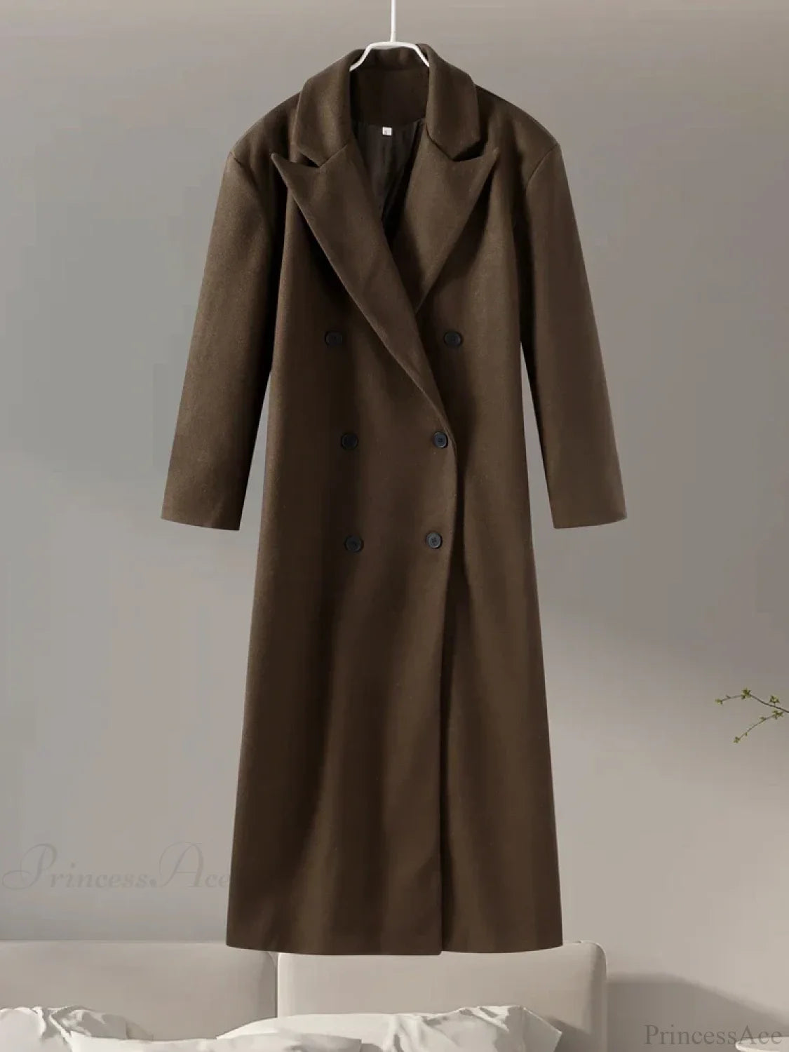Gray Casual Wool Notched Button Up Overcoat dark brown / S