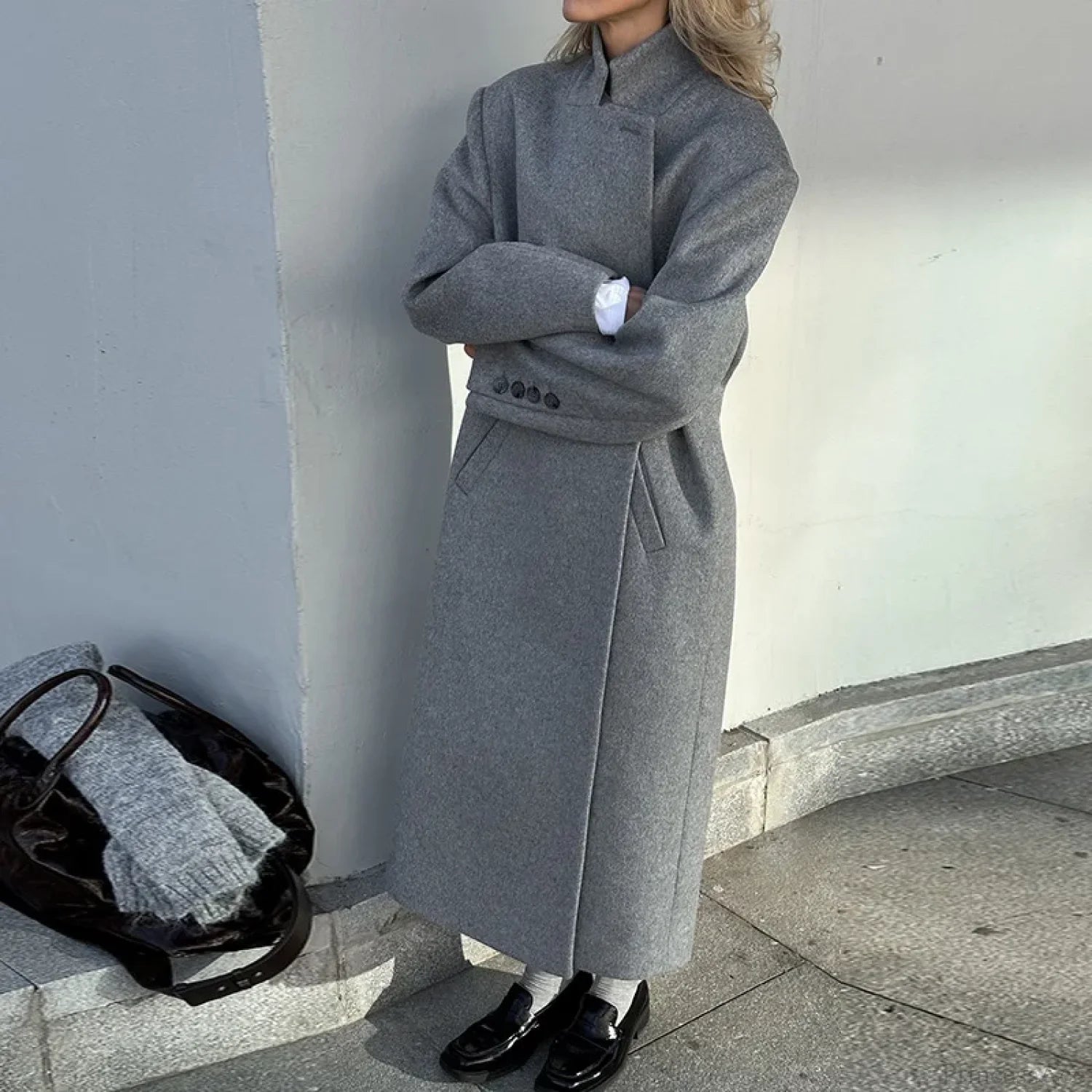 Gray Casual Wool Notched Button Up Overcoat gray / S