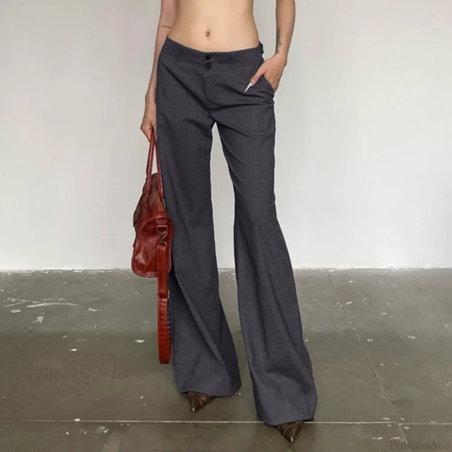 Gray Flared Palazzo Wide Leg Pants Gray / S