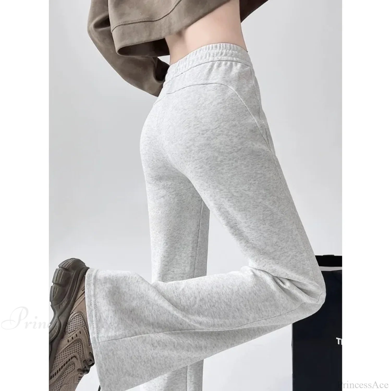 Gray High Waist Flared Sweatpants Pants white / S