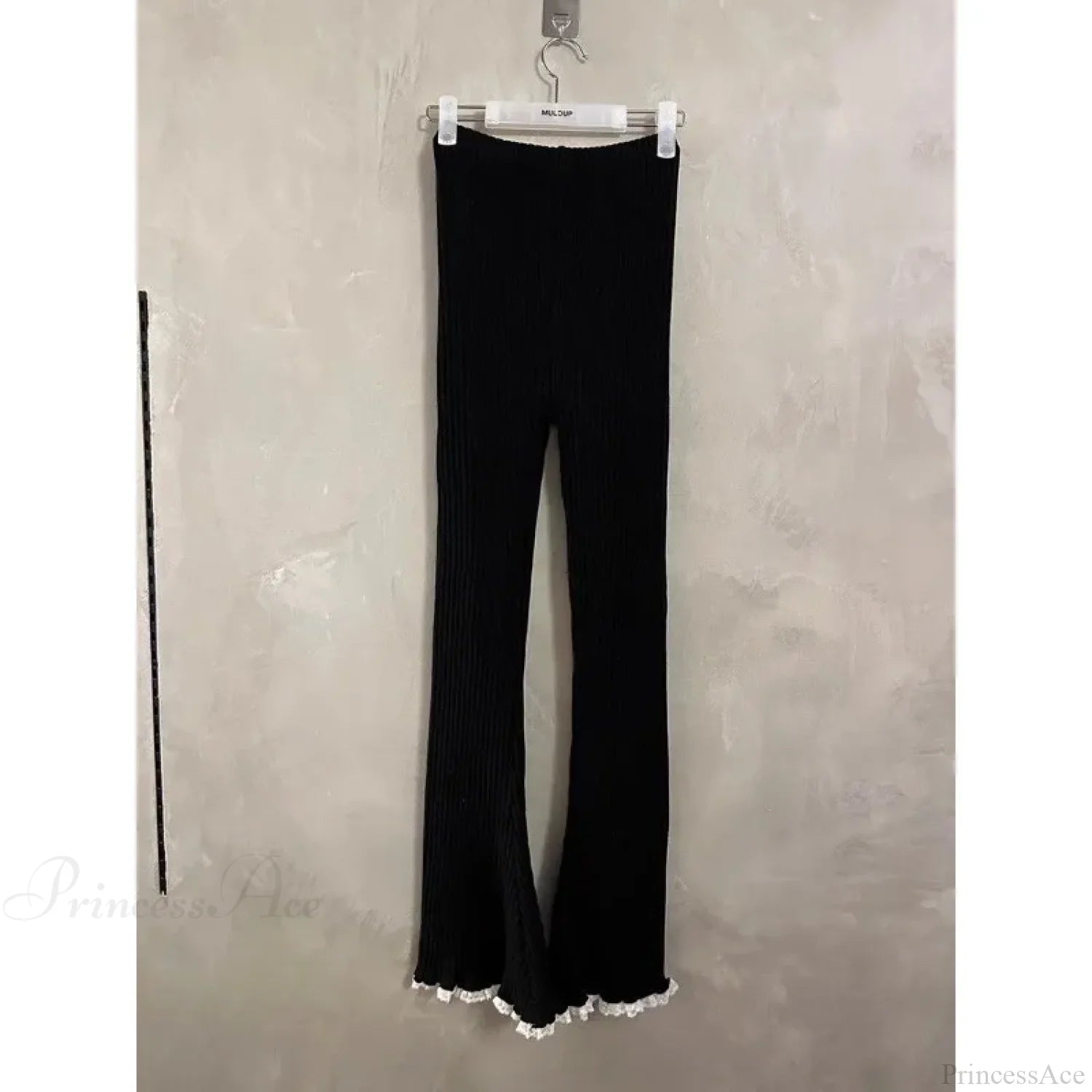 Gray Lace Flare Women Casual Knit Pants