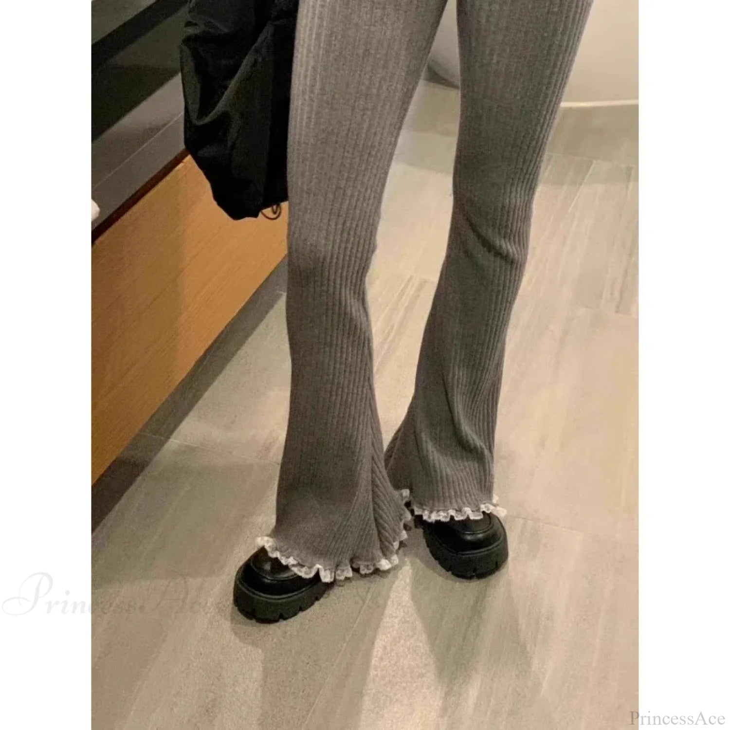 Gray Lace Flare Women Casual Knit Pants Gray / S