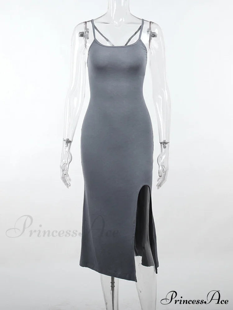 Gray Mermaid Hem Cami Slit Dress M / Black Long Maxi Beach Dress