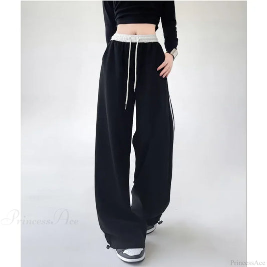 Gray Striped Casual Sweatpants Pants Black / S