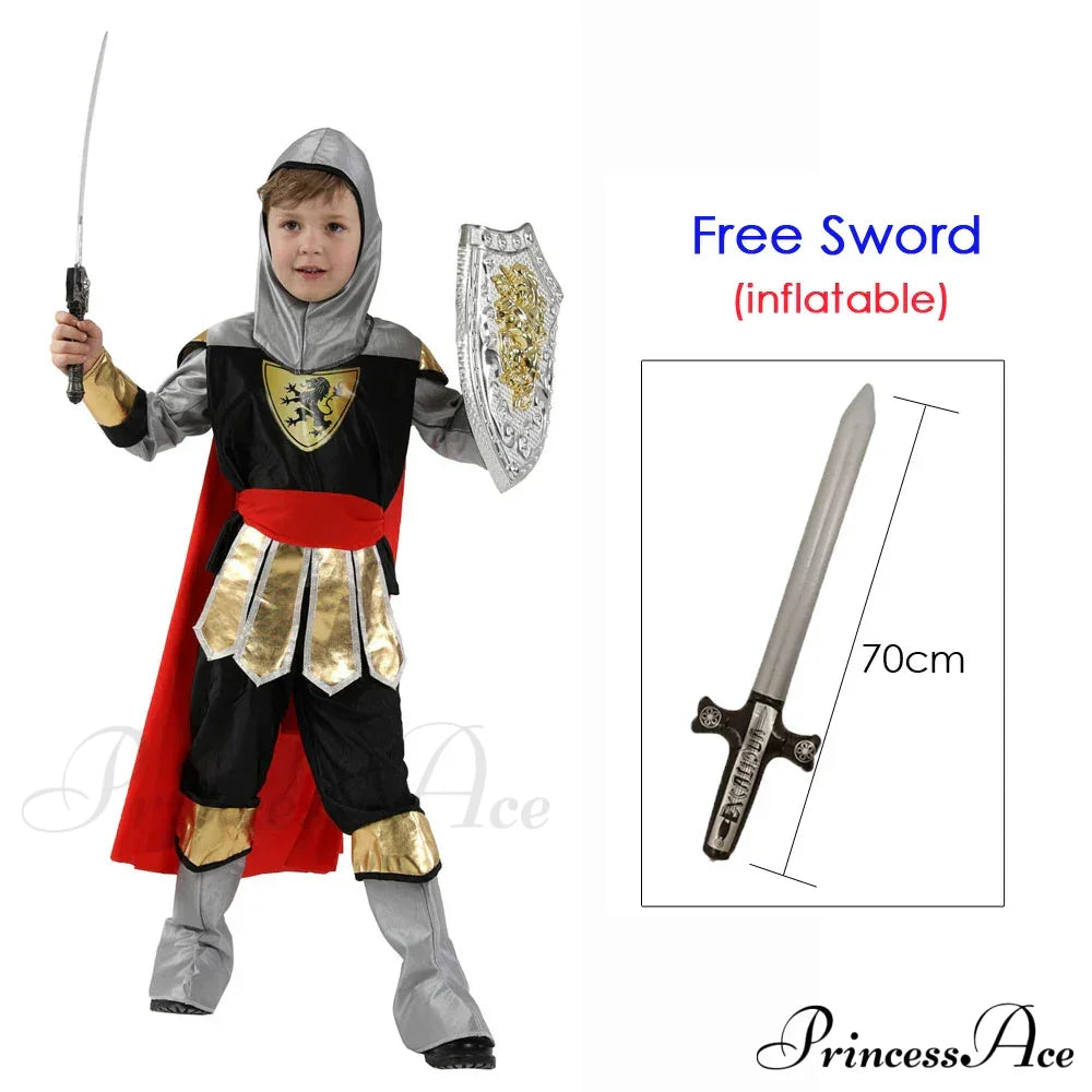 Greek Warrior Gladiator Knight Kid Costumes B-0191 Noshieldsword / M(Height 110-120Cm) Halloween