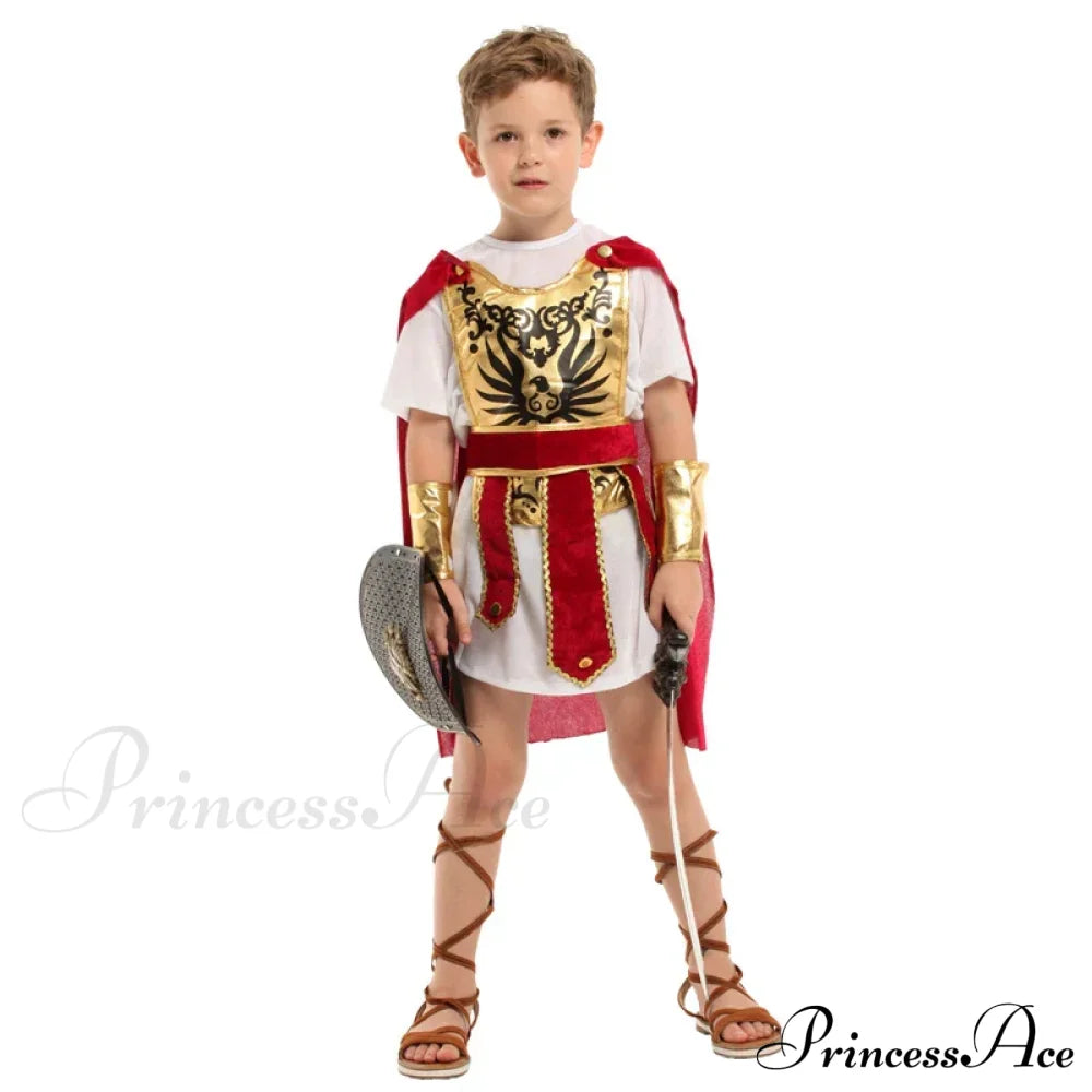 Greek Warrior Gladiator Knight Kid Costumes B-0227 (No Props) / M(Height 110-120Cm) Halloween