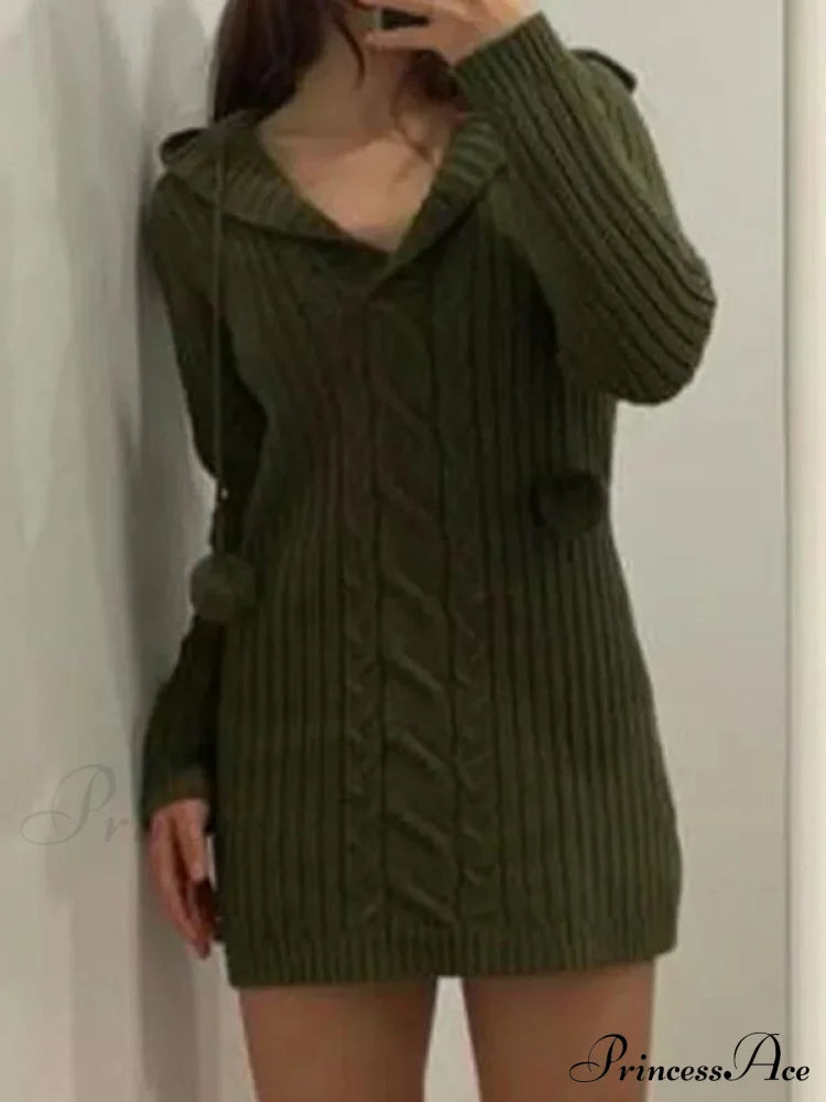 Green Halter Graceful Knitted Mini Dress Sweatshirts & Hoodies-L