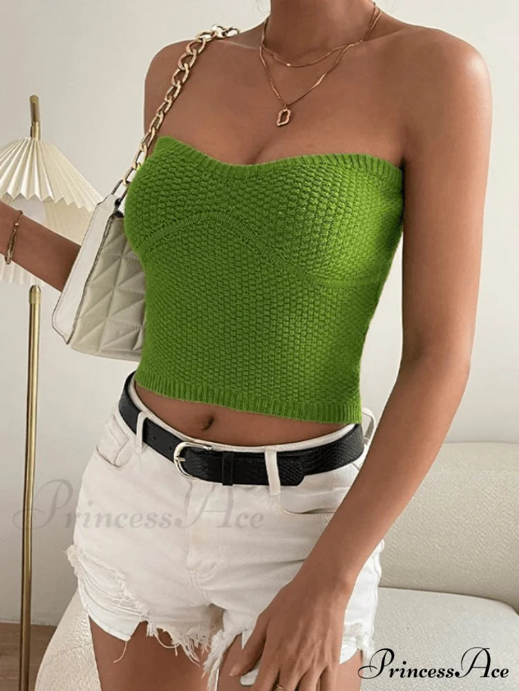 Green Knit Graceful Halter Mini Dress Tops&Tees