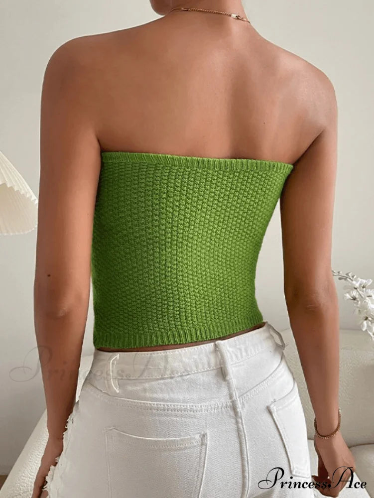 Green Knit Graceful Halter Mini Dress Tops&Tees