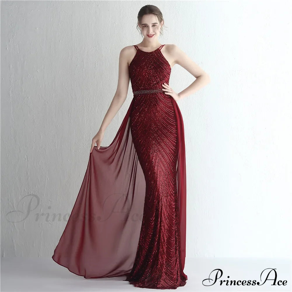 Green Off Shoulder Tassel Sequin Evening Dress Sexy Cross Back Christmas Party Claret / 2 Dresses-L