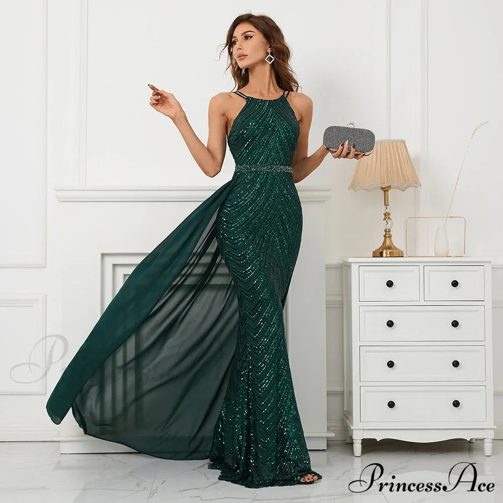 Green Off Shoulder Tassel Sequin Evening Dress Sexy Cross Back Christmas Party Dresses-L