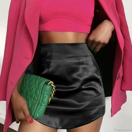 Green Satin Bodycon Zipper Skirt 1black / S skirts-250223