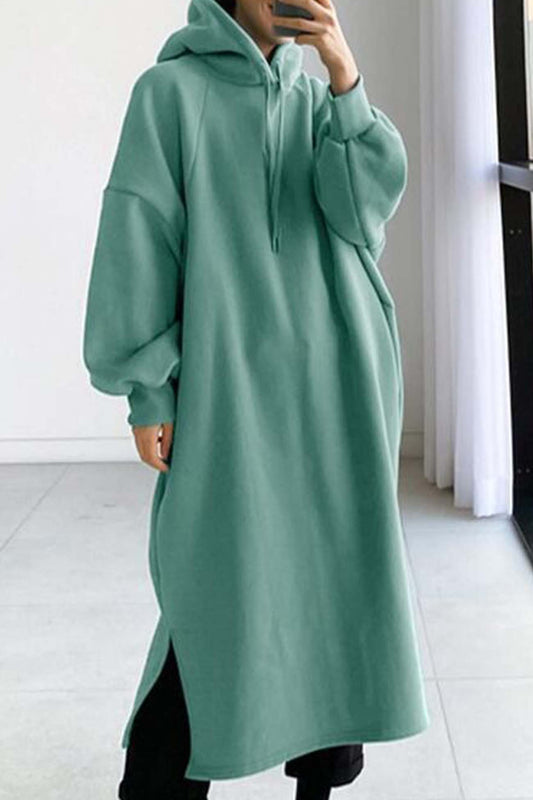 Hooded Sweatshirt Dress with Drop Shoulder