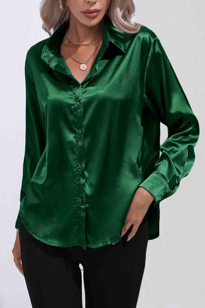 Satin Button Up Blouse with Lapel