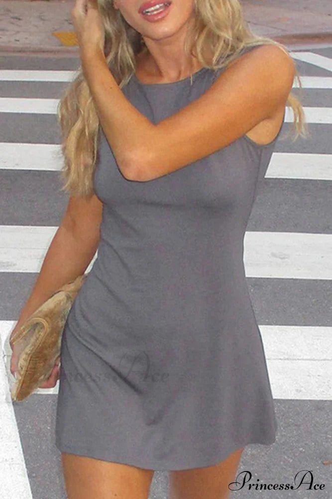 Grey Crew Neck Pack Hip Tank Dress / M Mini Dresses