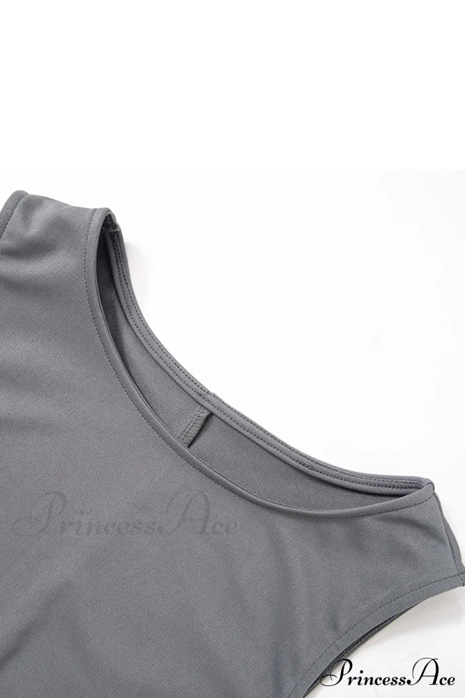 Grey Crew Neck Pack Hip Tank Dress Mini Dresses