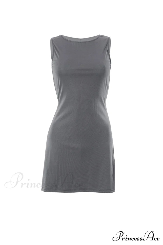 Grey Crew Neck Pack Hip Tank Dress Mini Dresses