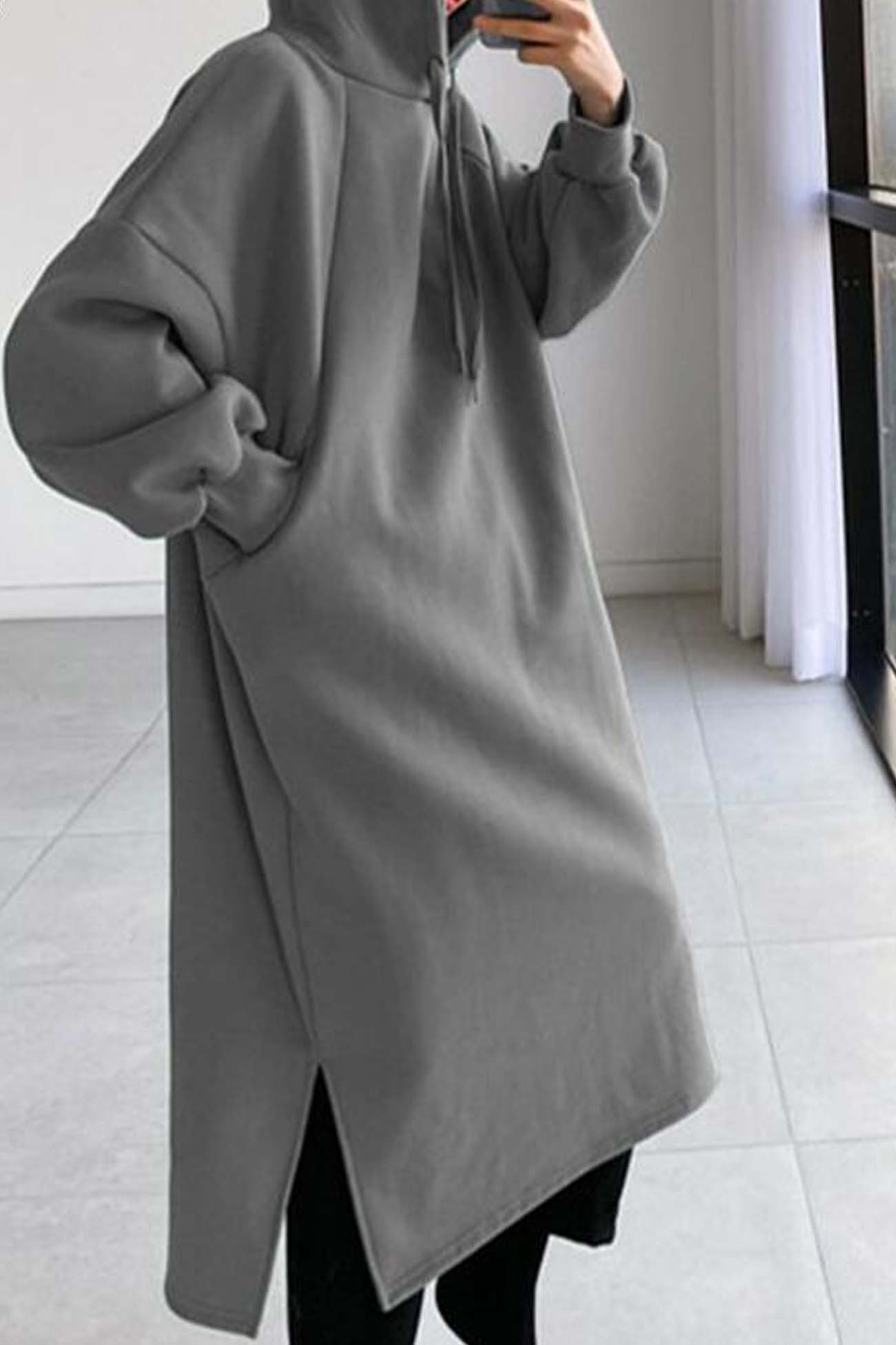 Hooded Sweatshirt Dress with Drop Shoulder