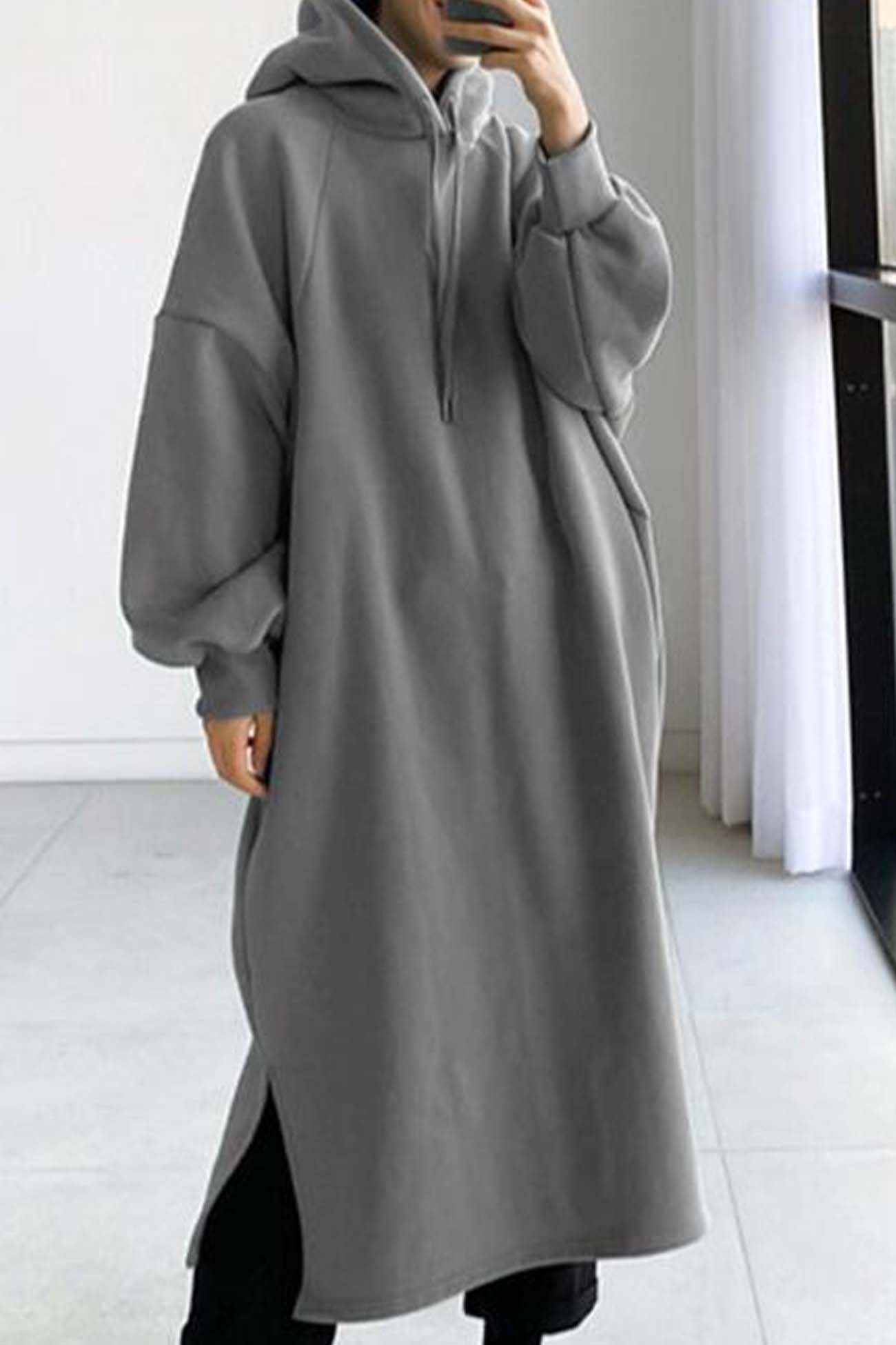 Hooded Sweatshirt Dress with Drop Shoulder