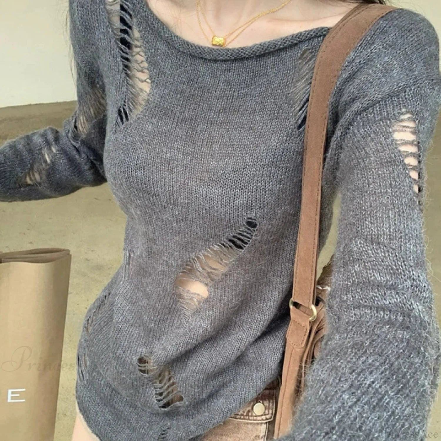 Grunge Hollow Out Knitted Sweater Slim Thin Pullover Knit Top knittop-250126