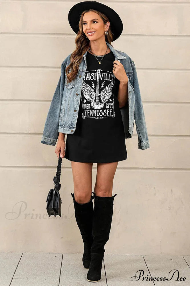 Guitar Slogan Stylish Letter Graphic Tee