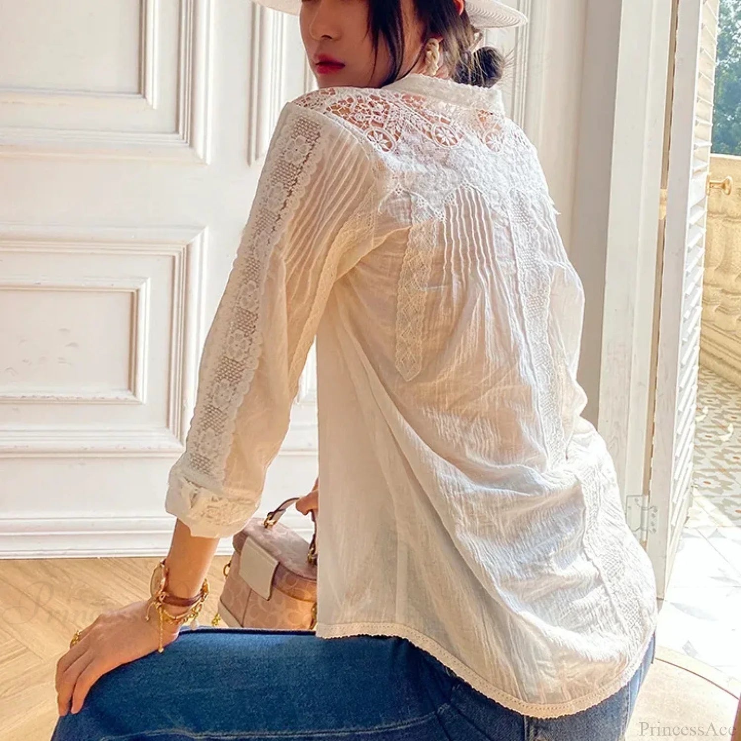 Gypsy Boho Floral Embroidered Lace Long Sleeve Blouse bohoblouse-250126