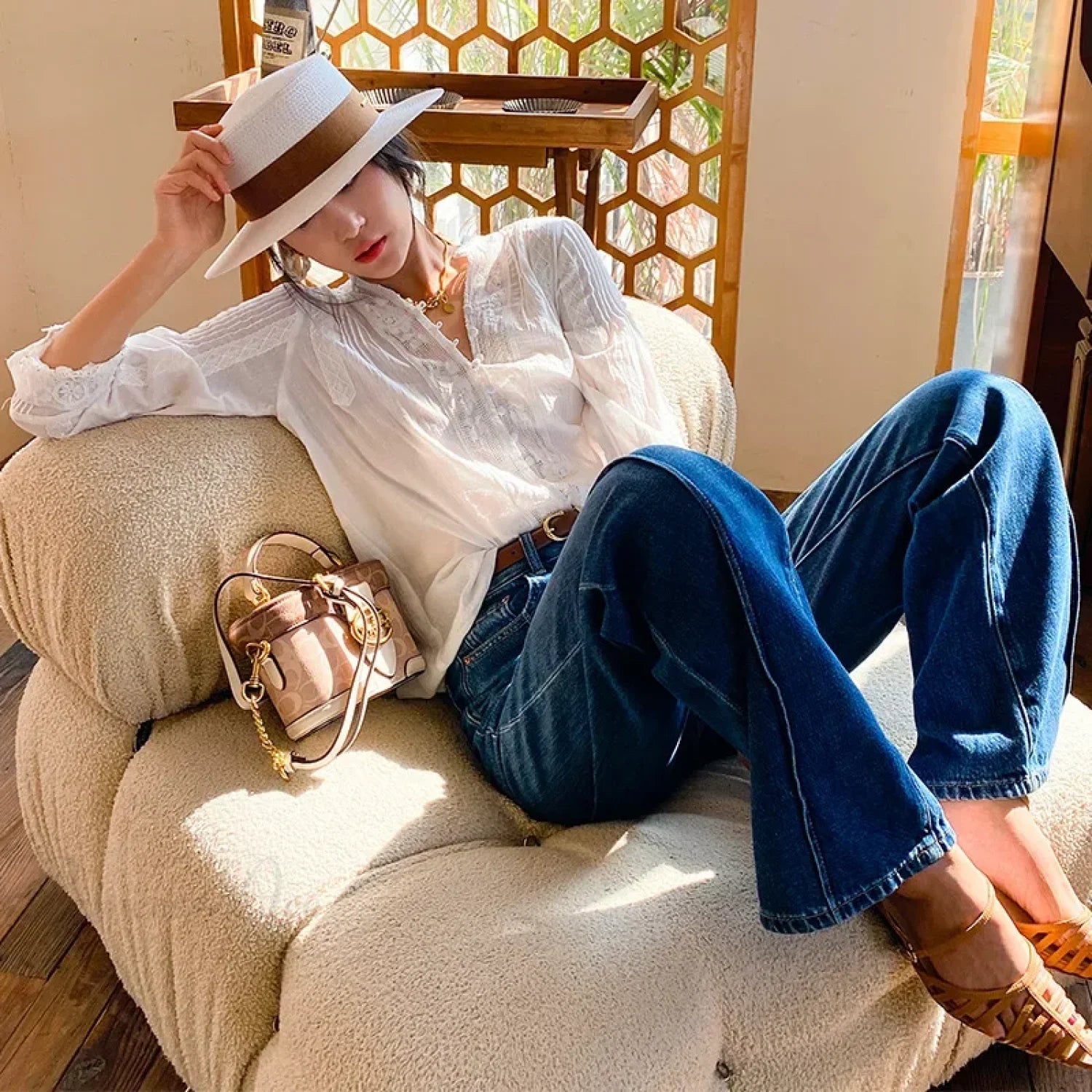 Gypsy Boho Floral Embroidered Lace Long Sleeve Blouse creamy-white / S bohoblouse-250126